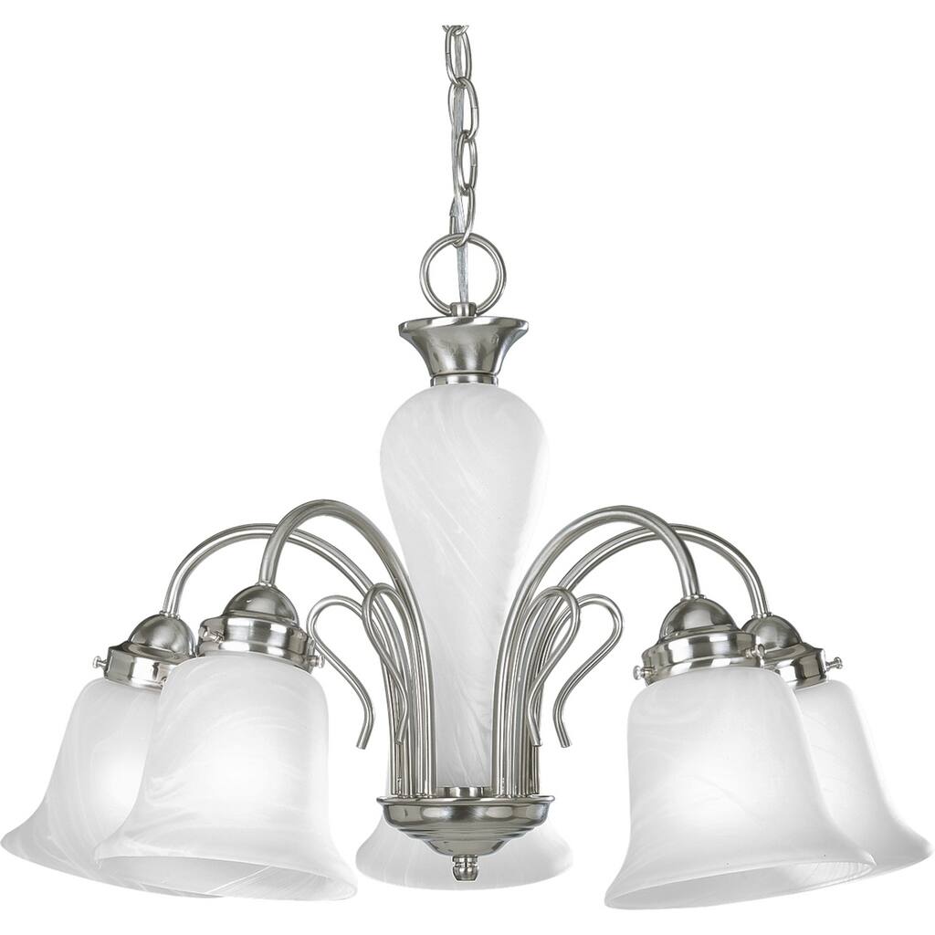 Bedford Collection 5-Light Brushed Nickel Etched Alabaster Glass Traditional Chandelier Light