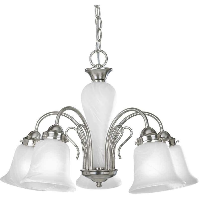 Bedford Collection 5-Light Brushed Nickel Etched Alabaster Glass Traditional Chandelier Light