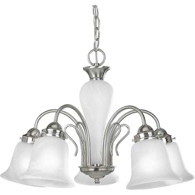 Bedford Collection 5-Light Brushed Nickel Etched Alabaster Glass Traditional Chandelier Light
