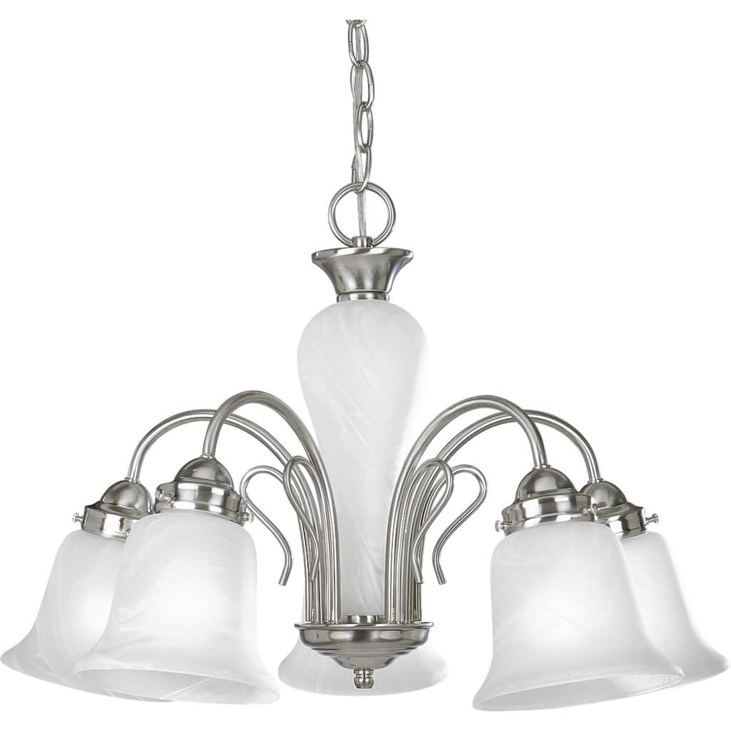 Bedford Collection 5-Light Brushed Nickel Etched Alabaster Glass Traditional Chandelier Light