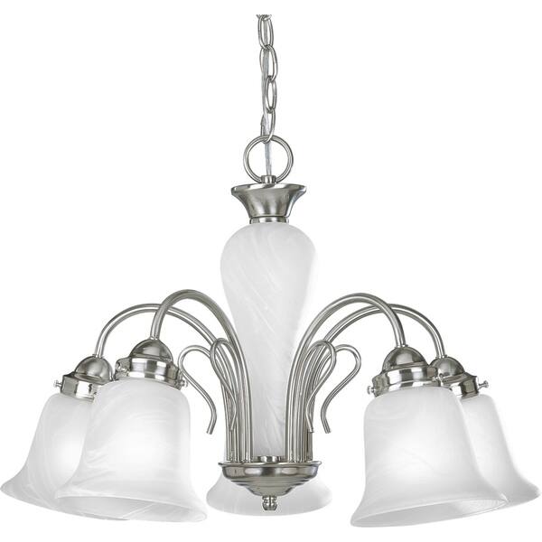 Progress Lighting Bedford Collection 5-Light Brushed Nickel Etched Alabaster Glass Traditional Chandelier Light