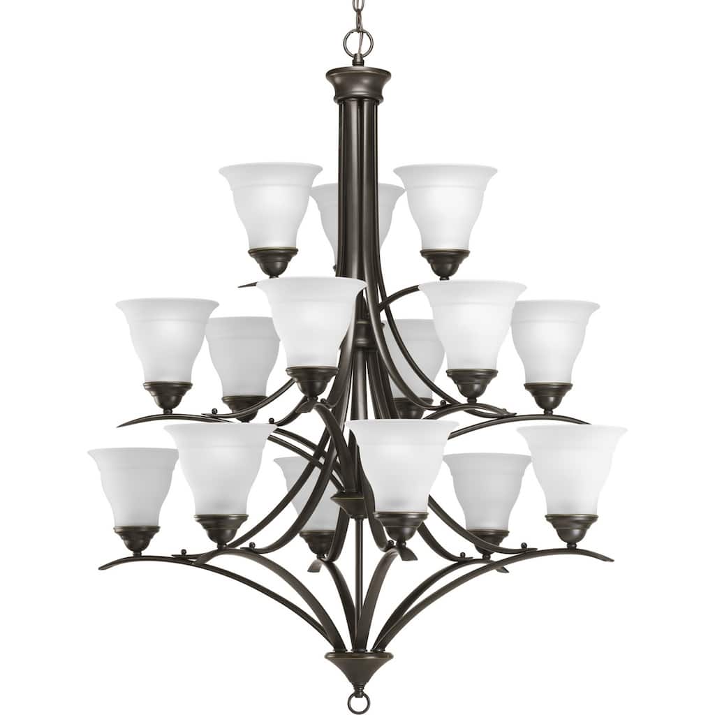 Trinity Collection 15-Light Antique Bronze Etched Glass Traditional Chandelier Light