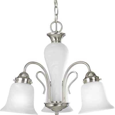 Bedford Collection 3-Light Brushed Nickel Etched Alabaster Glass Traditional Chandelier Light - N/A