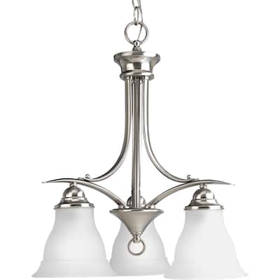 Trinity Collection 3-Light Brushed Nickel Etched Glass Traditional Chandelier Light - N/A