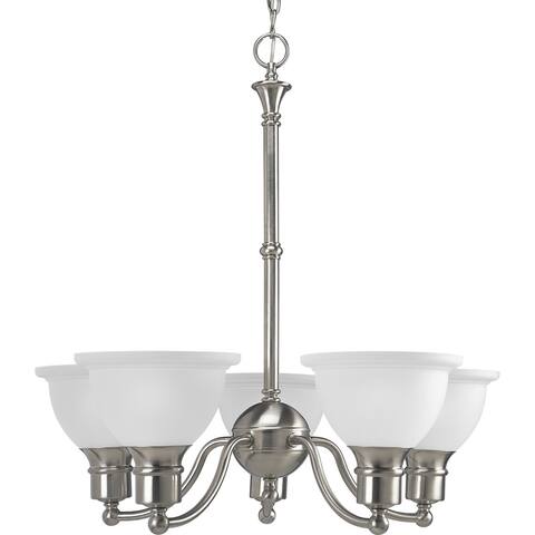 Madison Collection 5-Light Brushed Nickel Etched Glass Traditional Chandelier Light - N/A