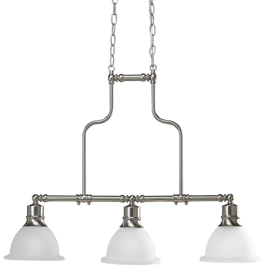 Madison Collection 3-Light Brushed Nickel Etched Glass Traditional Linear Chandelier Light - N/A