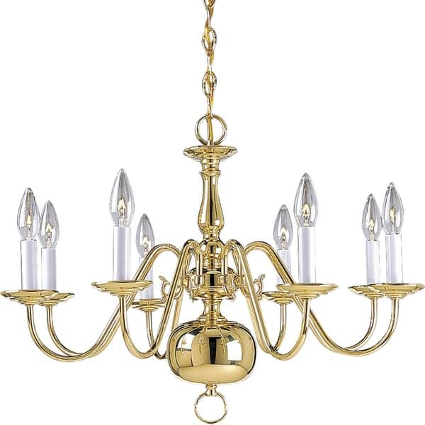 slide 1 of 1, Americana Collection 8-Light Polished Brass White Candle Traditional Chandelier Light - N/A