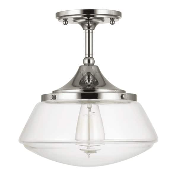 slide 1 of 1, Retro School House 1-light Polished Nickel Flush Mount - Polished Nickel - Polished Nickel