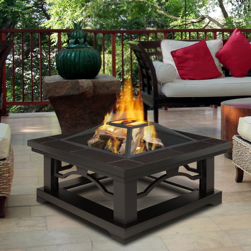 Real Flame Crestone Tile-top Outdoor Fire Pit Brown