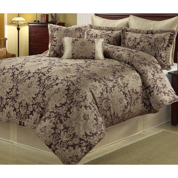 Shop Ethel Gold Purple 8 Piece Floral Comforter Set Overstock