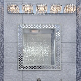 Bangle Crystal Cube and Polished Chrome 5-light Bath Vanity
