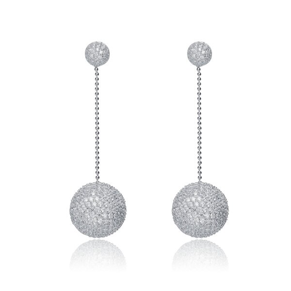 Collette Z Sterling Silver White Cubic Zirconia Disco Ball Dangle Earrings