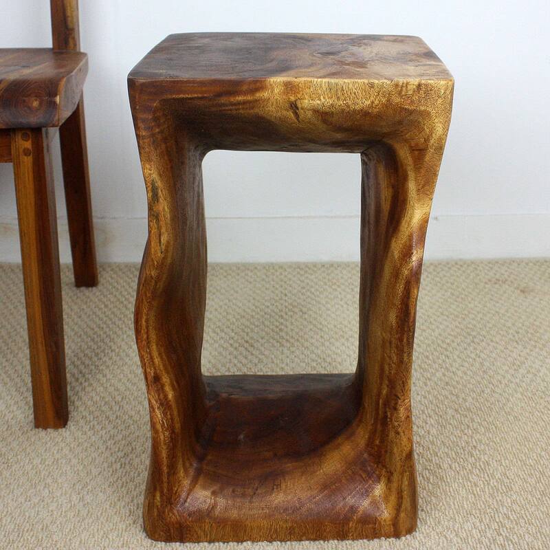 Handmade Wood Natural Stool End Table (Thailand) - 12" x 12" x 20"