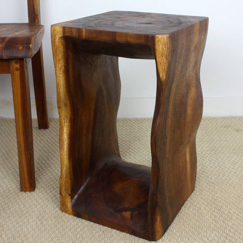 Handmade Wood Natural Stool End Table (Thailand) - 12" x 12" x 20"