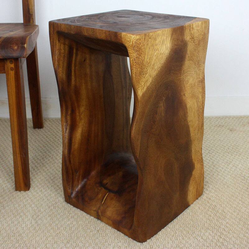 Handmade Wood Natural Stool End Table (Thailand) - 12" x 12" x 20"