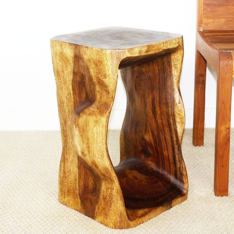 Handmade Wood Natural Stool End Table (Thailand) - 12" x 12" x 20"