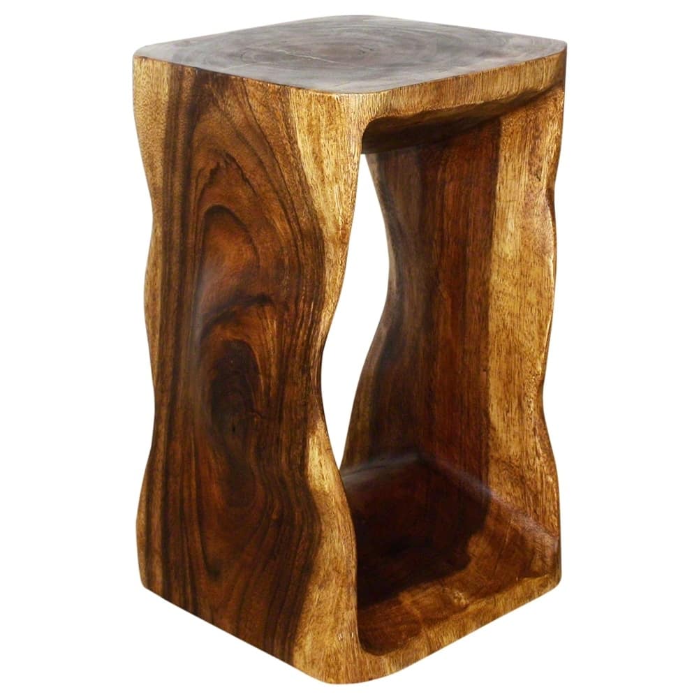 Handmade Wood Natural Stool End Table (Thailand) - 12" x 12" x 20"