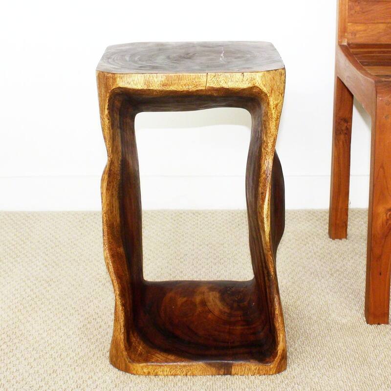 Handmade Wood Natural Stool End Table (Thailand) - 12" x 12" x 20"