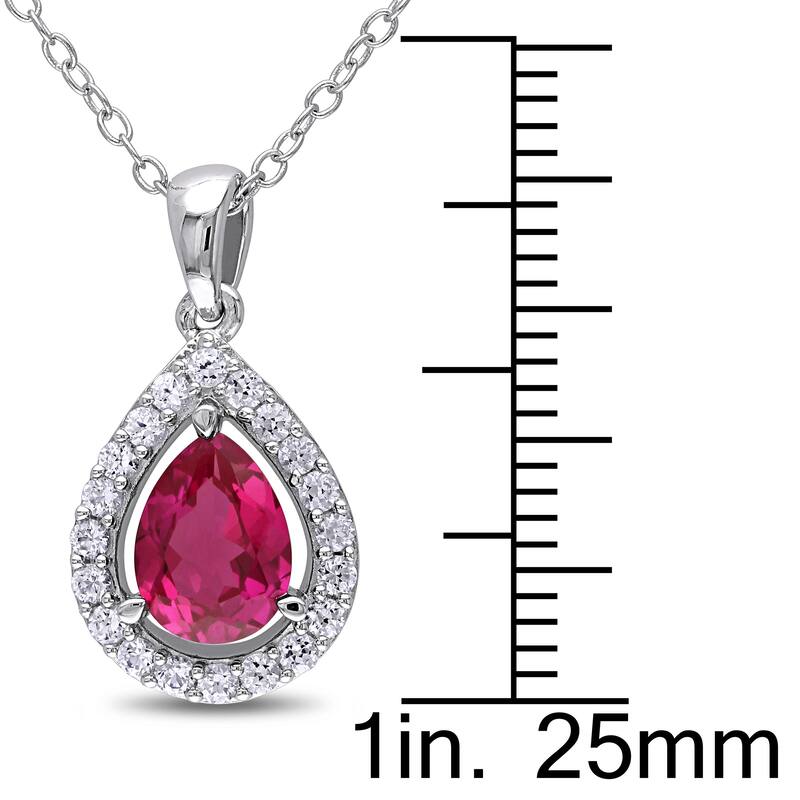 Miadora Silver Created Ruby and Created White Sapphire Teardrop Halo Necklace