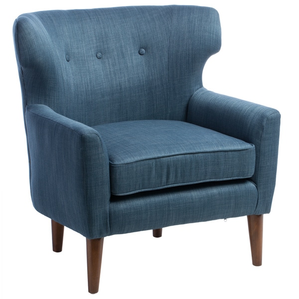 Shop Midcentury Blue Linen Wing Chair Free Shipping Today