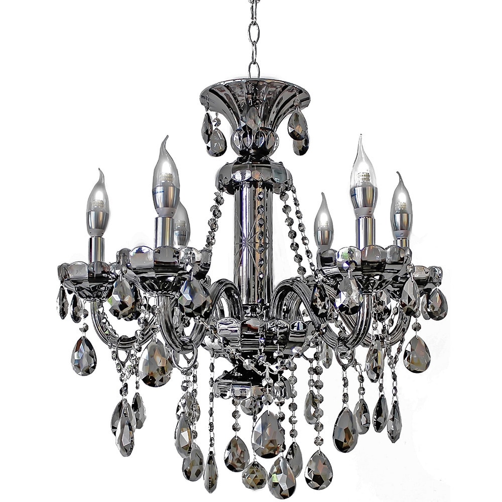 6-light Mirrored Silver Crystal Candelabra Chandelier (Smokey Grey Chandelier) - Chandeliers For Bedrooms by Overstock.com