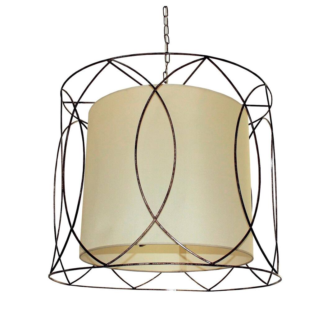 5-light Wrought Iron and Beige Drum Chandelier