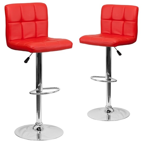 Contemporary Red Vinyl Bucket Seat Adjustable Height Bar Stool