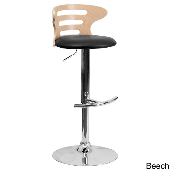 Shop Bentwood Adjustable Bar Stool with Black Vinyl Seat and Cutout