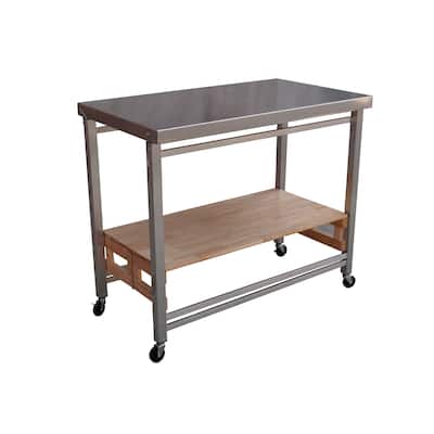 Oasis Concepts Extra Large Stainless Steel Folding Kitchen Island