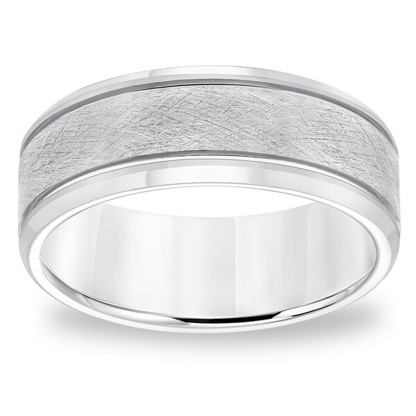 Cambridge 8mm White Tungsten Comfort-fit Carbide Brushed Band
