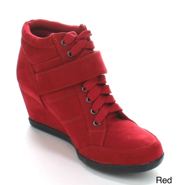 womens red wedge sneakers