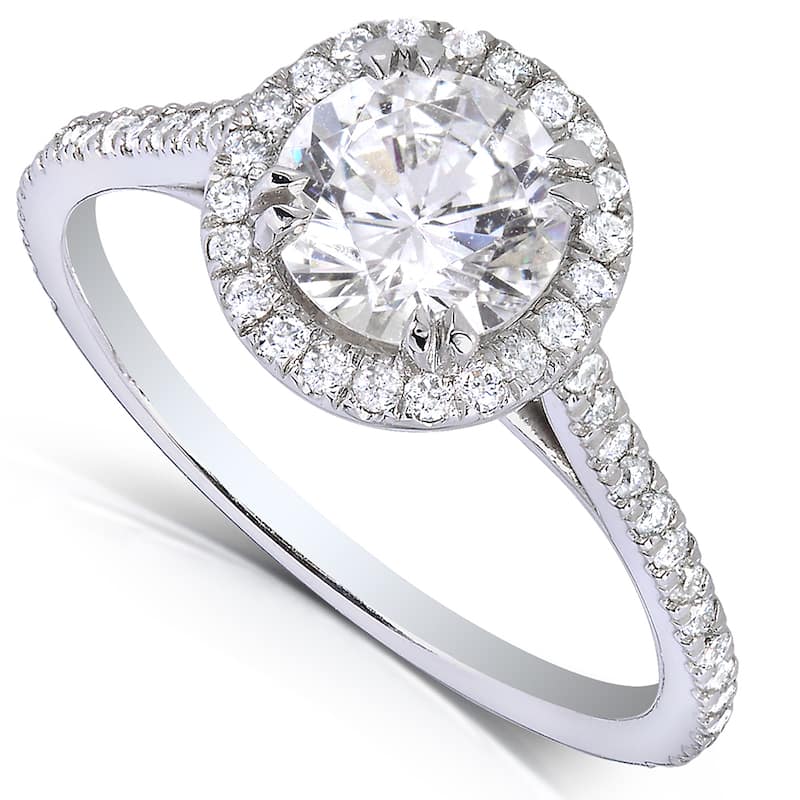 Annello by Kobelli The Nora 14k White Gold 1 1/3ct TDW Round-cut Diamond Halo Engagement Ring