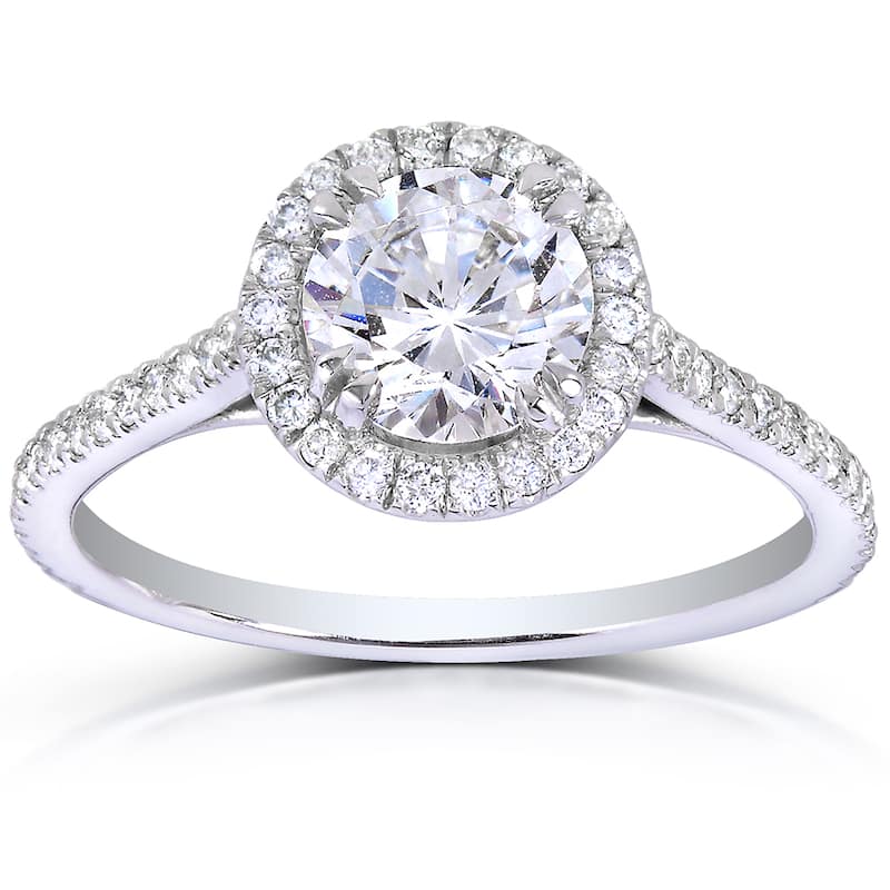 Annello by Kobelli The Nora 14k White Gold 1 1/3ct TDW Round-cut Diamond Halo Engagement Ring - 4