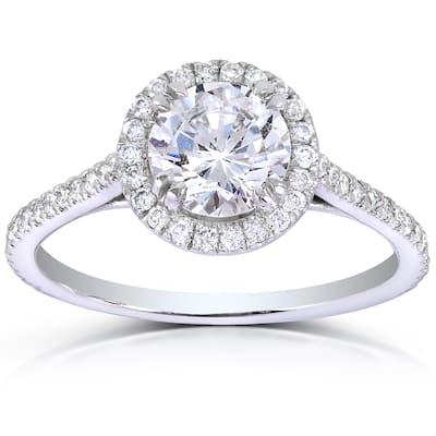 Annello by Kobelli The Nora 14k White Gold 1 1/3ct TDW Round-cut Diamond Halo Engagement Ring