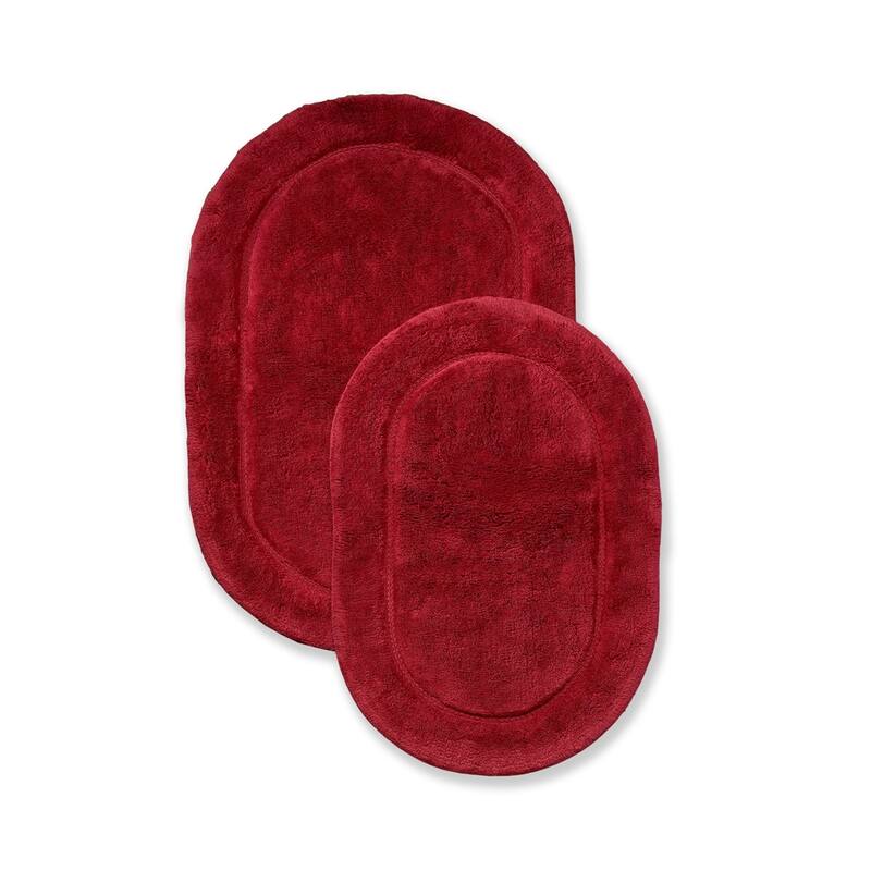 Superior Cotton Non-slip Oval Bath Rug - (Set of 2) - Burgundy