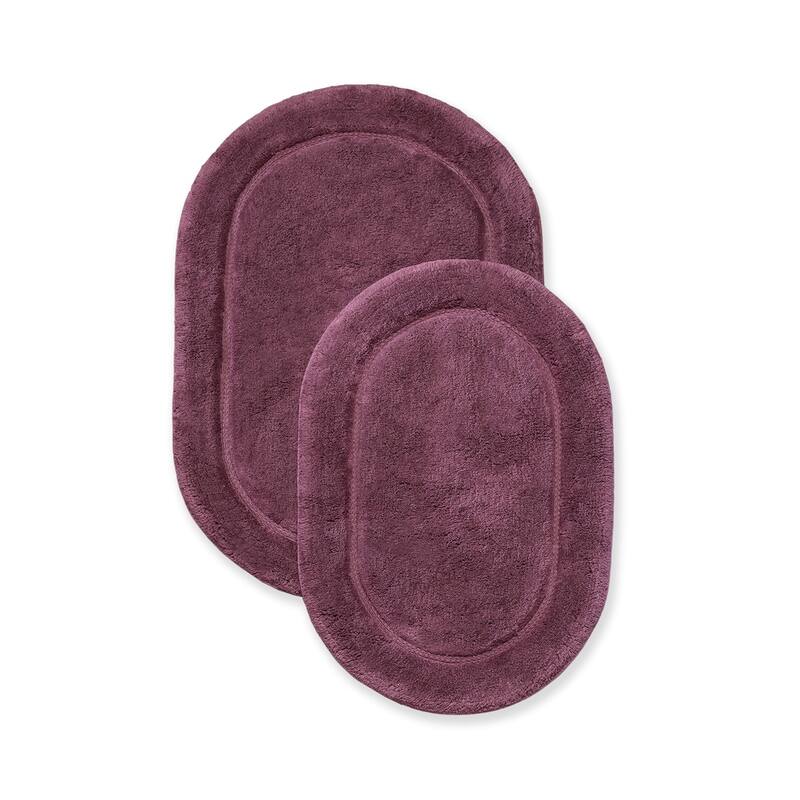 Superior Cotton Non-slip Oval Bath Rug - (Set of 2) - Plum