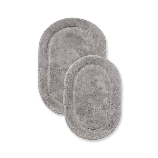 Miranda Haus Cotton Non-slip Oval 2-piece Bath Rug Set - Silver