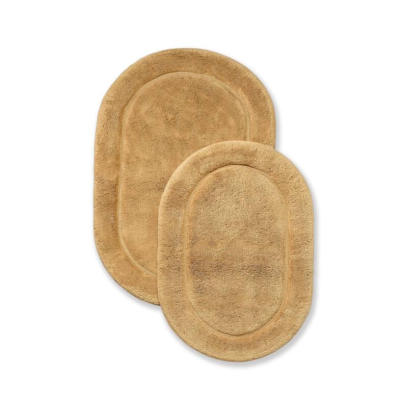 Superior Cotton Non-slip Oval Bath Rug - (Set of 2) - Toast