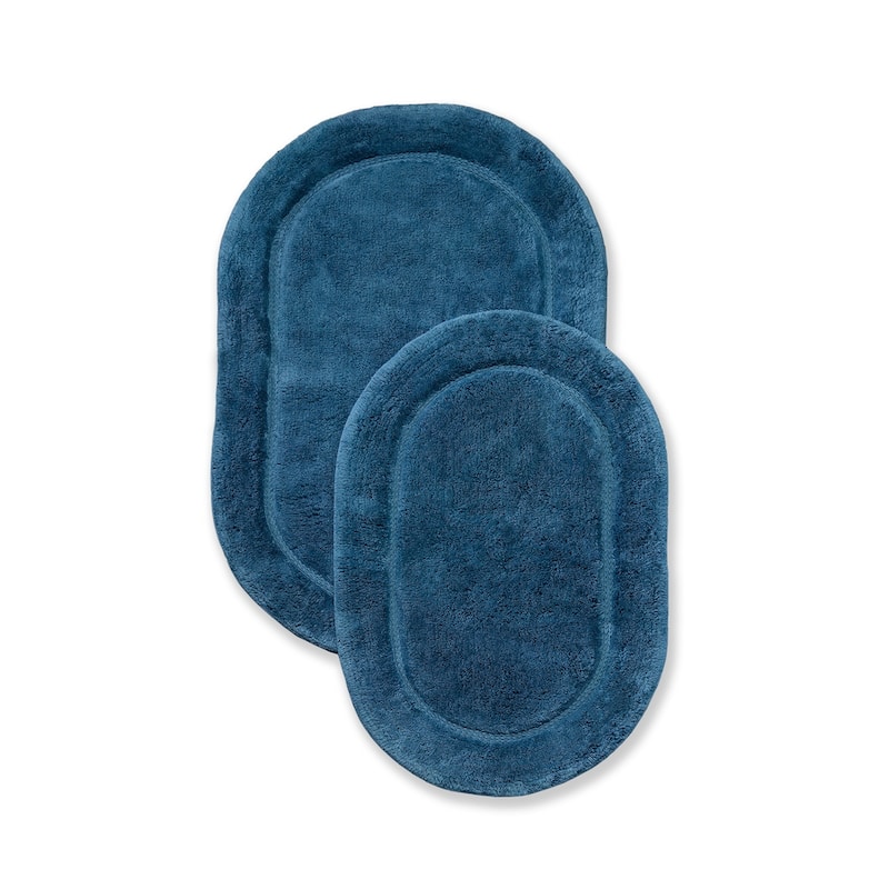 Superior Cotton Non-slip Oval Bath Rug - (Set of 2) - Sapphire