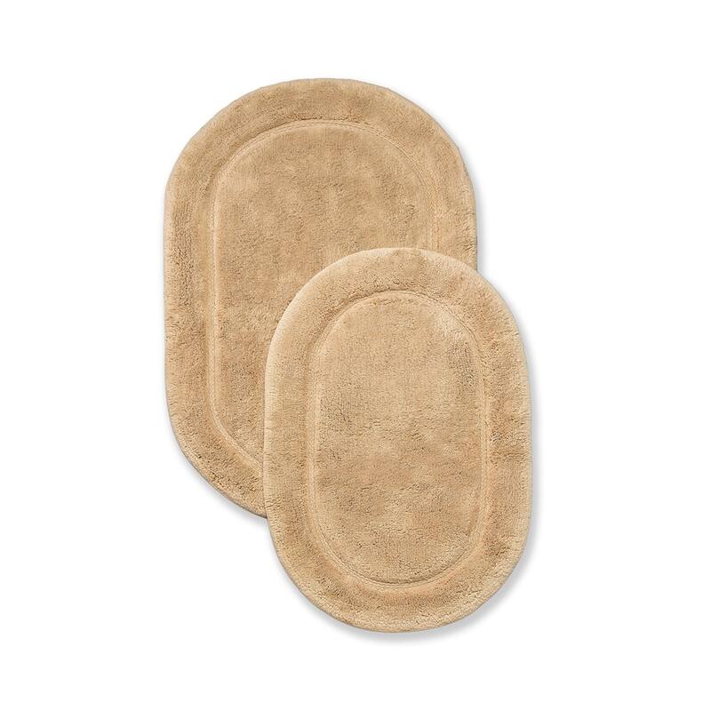 Superior Cotton Non-slip Oval Bath Rug - (Set of 2) - Taupe