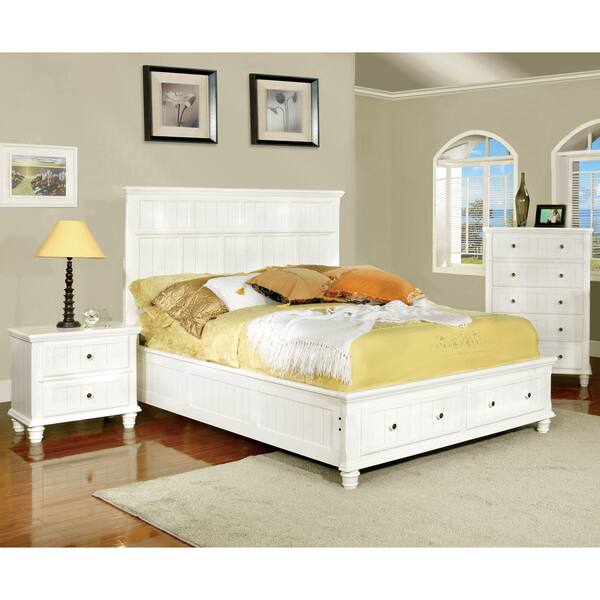 Furniture Of America Delia Transitional 2 Piece White Cottage Style Bed With Nightstand Set