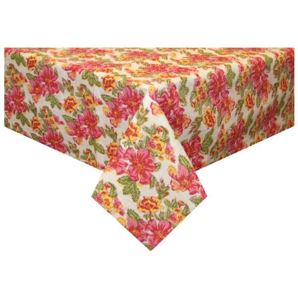 Shop Handmade Pink/ Yellow Floral Tablecloth (India) Free Shipping