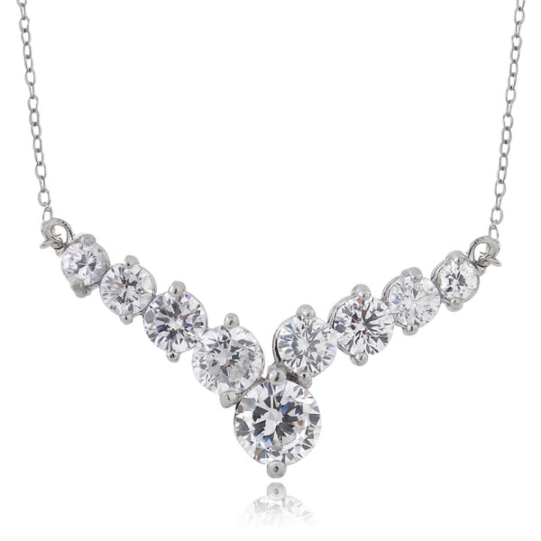 Sterling Silver Cubic ZirconiaV Shape Adjustable Necklace