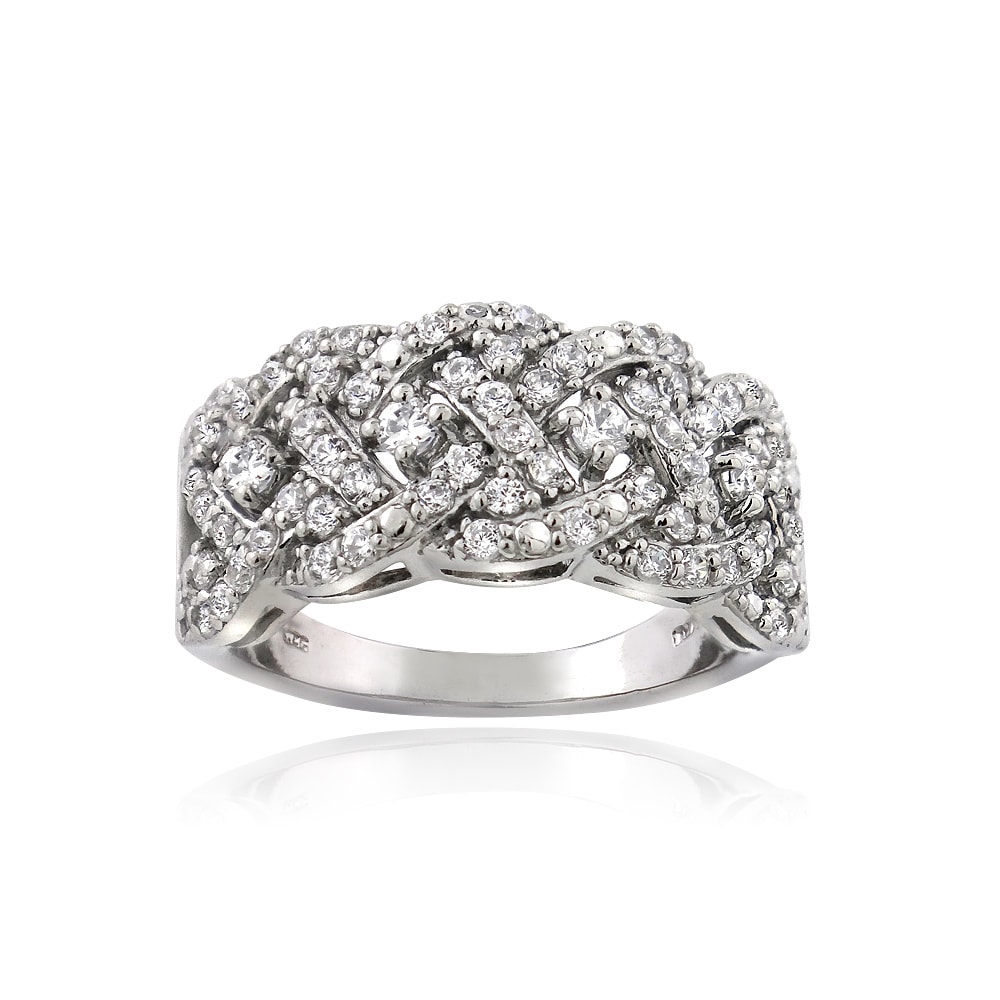 ICZ Stonez Sterling Silver 3/4ct TGW Cubic Zirconia Woven Band Ring