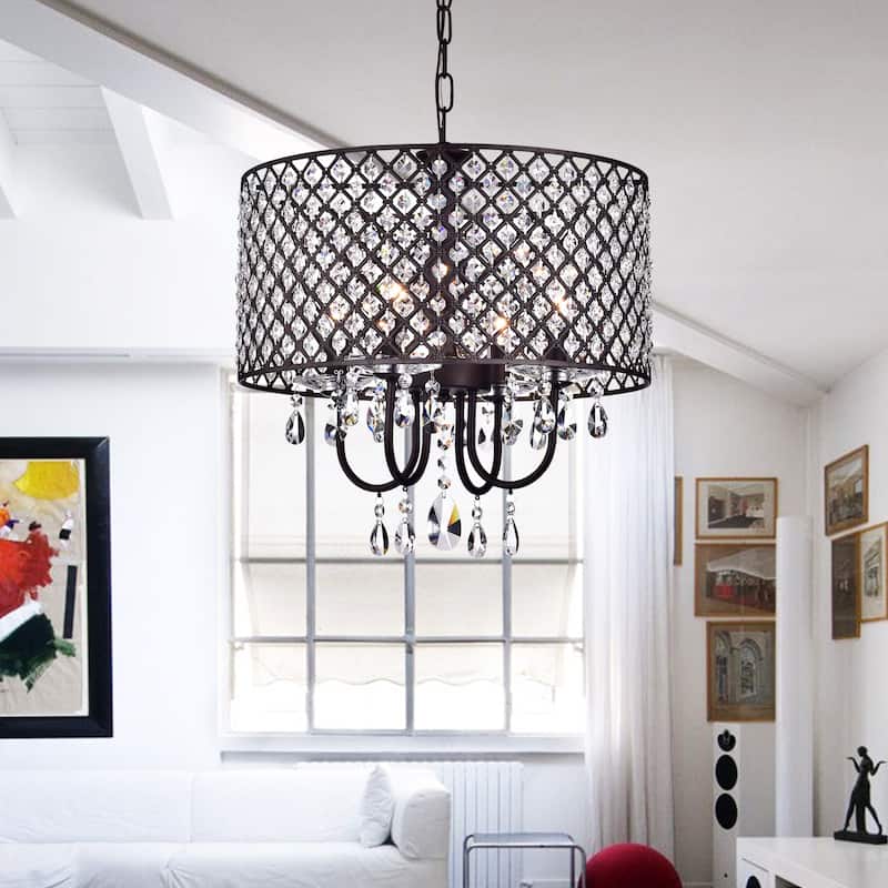 Alexia Antique Bronze 4-Light Metal & Crystal Drum Chandelier