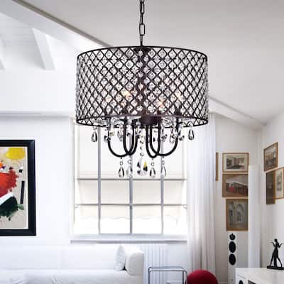 Alexia Antique Bronze 4-Light Metal & Crystal Drum Chandelier
