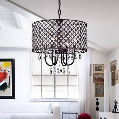Alexia Antique Bronze 4-Light Metal & Crystal Drum Chandelier