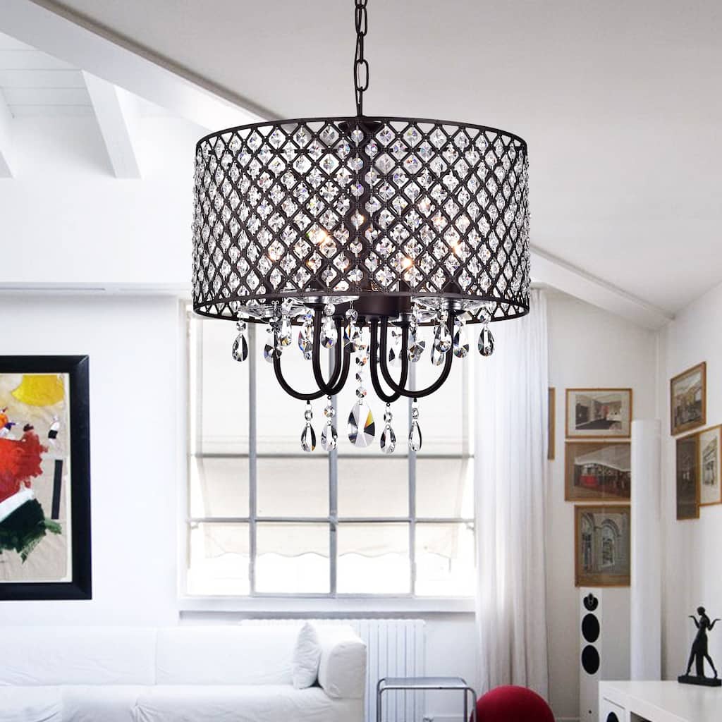 Alexia Antique Bronze 4-Light Metal & Crystal Drum Chandelier