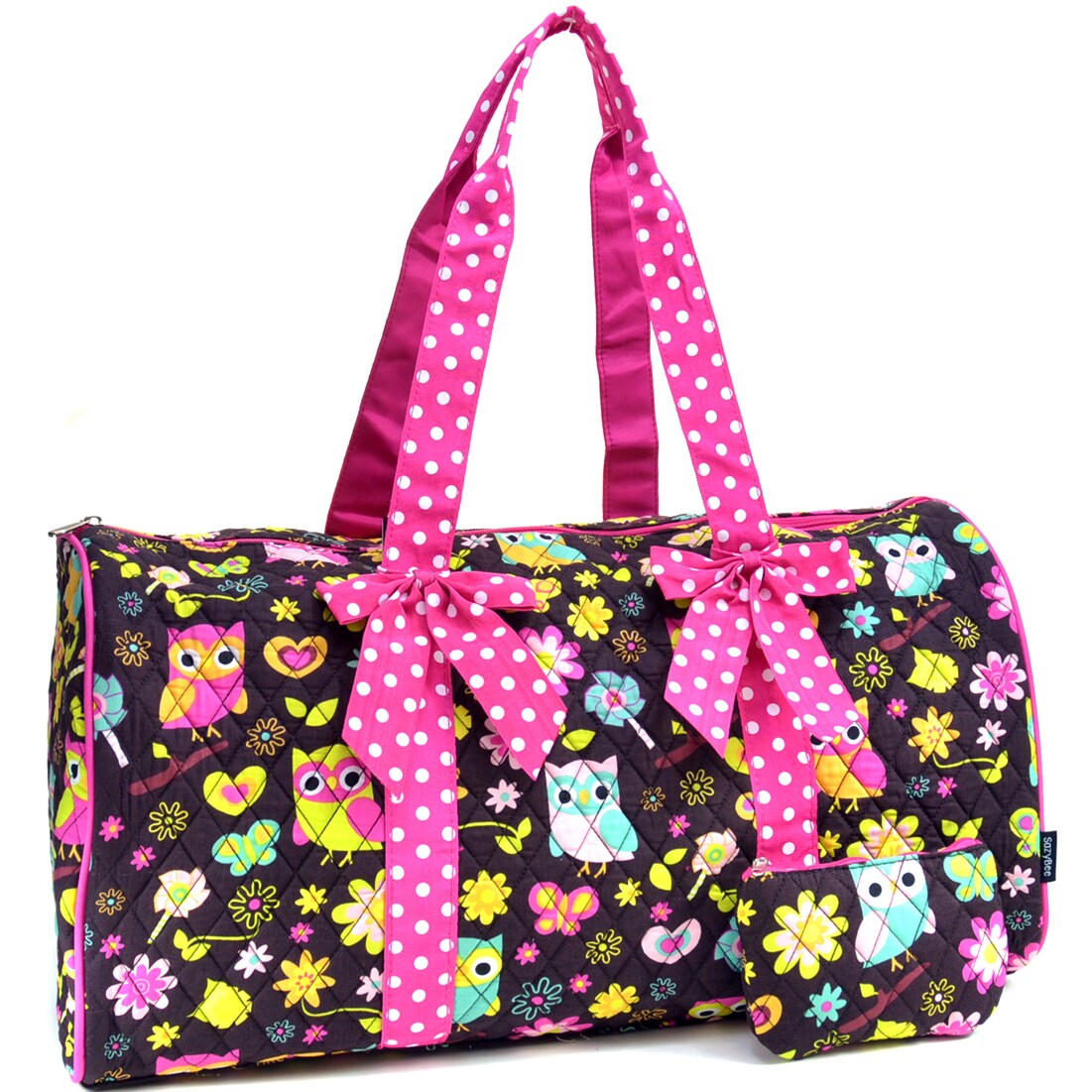 Sazy Bee Designs Owl and Floral Print Quilted Cotton Duffel Bag
