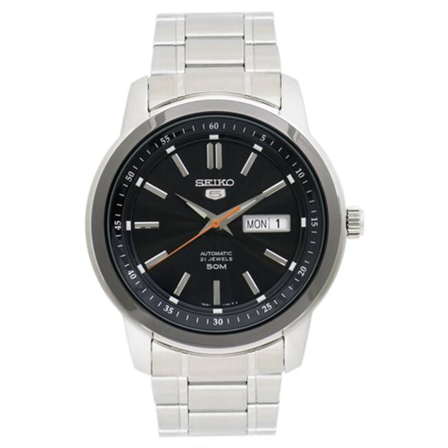 Seiko 5 Men's SNKM89 Black Dial Stainless Steel Watch